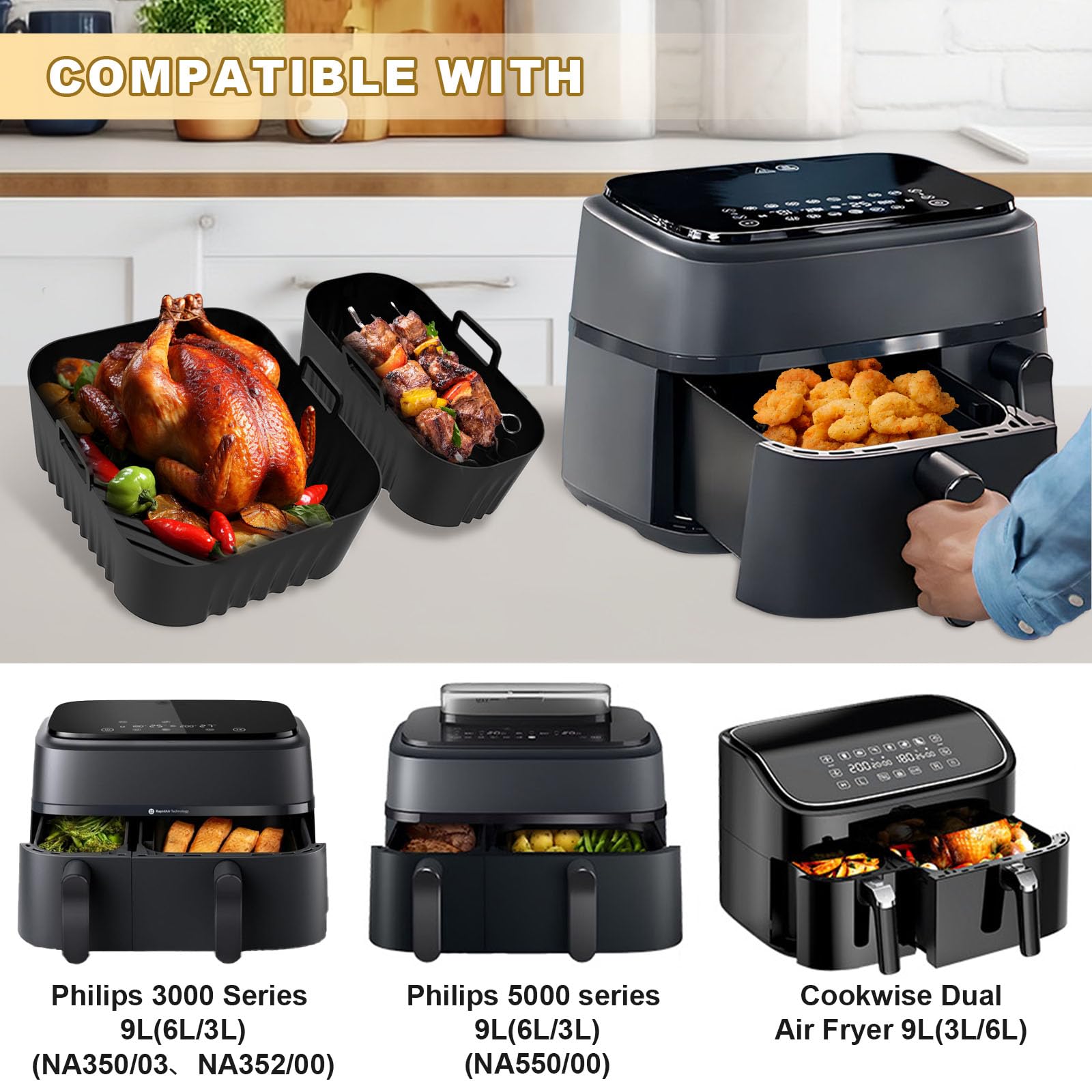 29 piezas Airfryer Accesorios para Philips Dual Basket 3000 Series NA350 6L/3L Airfryer Incluye molde de silicona para freidora de aire caliente, accesorios para gofres, juego de accesorios para