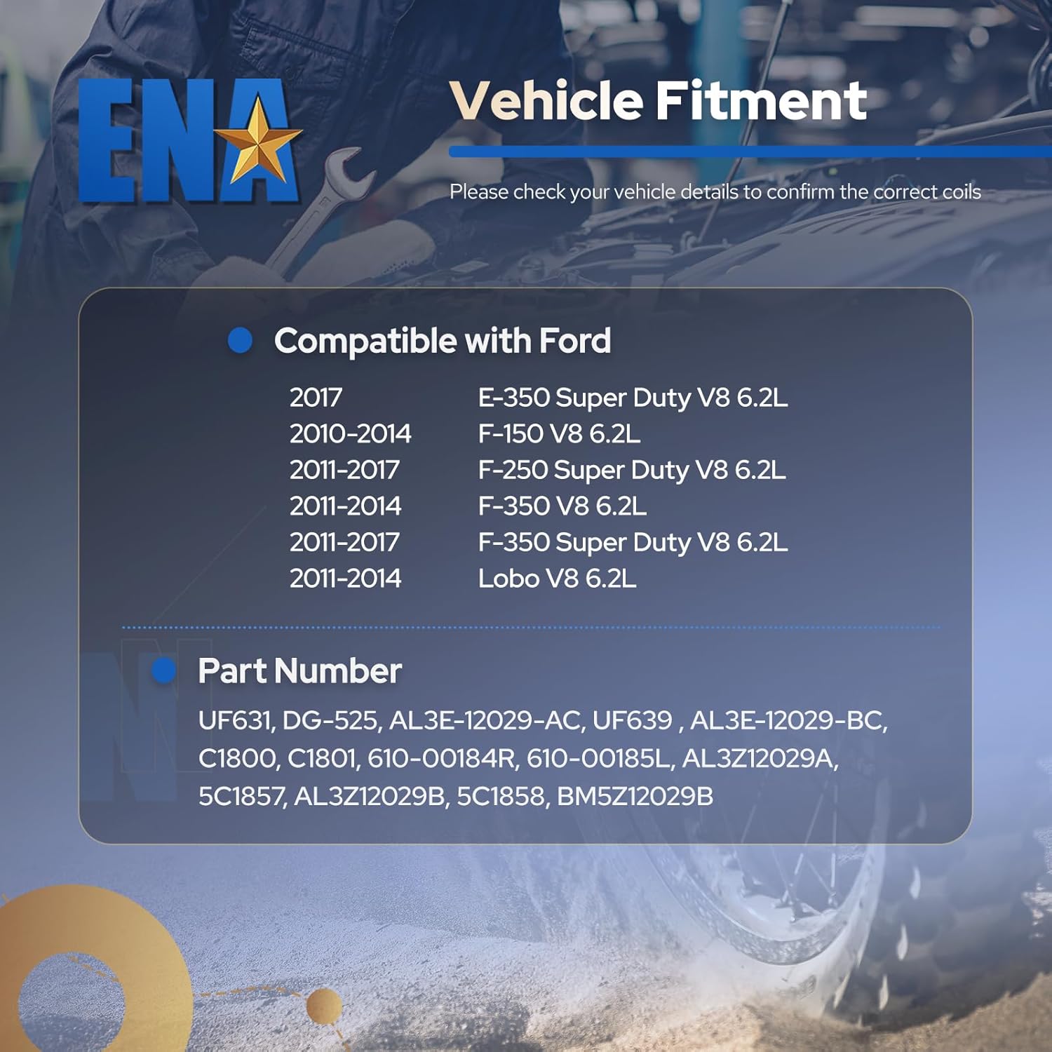 ENA Ignition Coil Pack 6.2 6.2L V8 Compatible with Ford F250 F150 F350 Super Duty, Lobo 2010 2011 2012 2013 2014 2015 2016 2017 UF631 UF639 C1800 C1801 Set of 8 Coils for Left Driver & Right Passenger