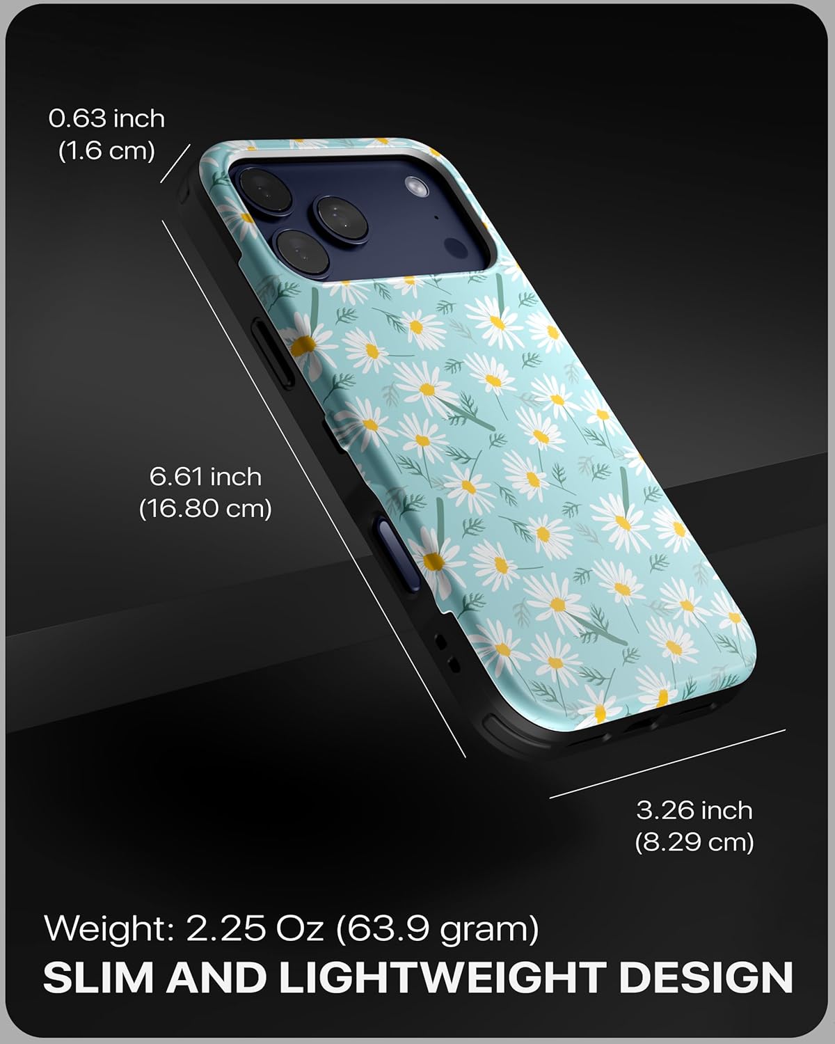 TORU for iPhone 17 Pro Max Wallet Case with Card Holder, Hidden ID Credit Card Slot Flip Kickstand, Slim Fit Shockproof Heavy Duty Phone Cover with Strap - Floral Daisy Pattern