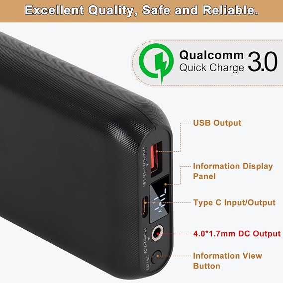 BIAL 7.4V 16000mAh Heated Vest Battery Pack, Rechargeable Power Bank for 7.4V Heated Vest, Heated Jacket, Pants Compatible with ORORO and Venustas