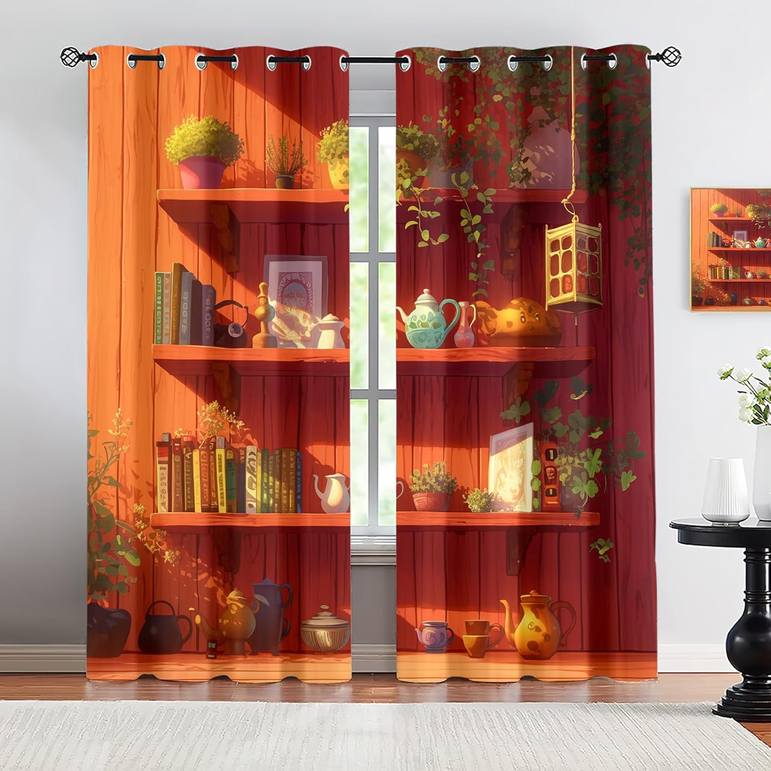 Sunshine Bookshelf Window Curtains, Book Reading Education Curtains Set 2 Panel Blackout Curtains 45 Inch Length, Grommet Window Drapes for Kid Room, 42 x 45 Inch