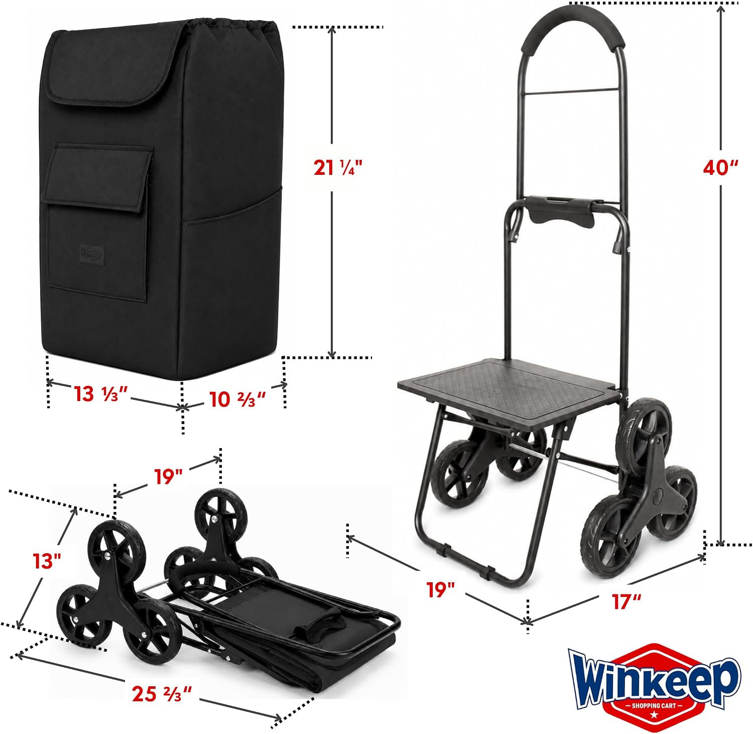 Shopping Cart, Super Loading Stair Climber 220 lbs Capacity, Grocery Foldable Trolley with Extra Large Shopping Bag Laundry Utility Cart with Adjustable Bungee Cord (Black)