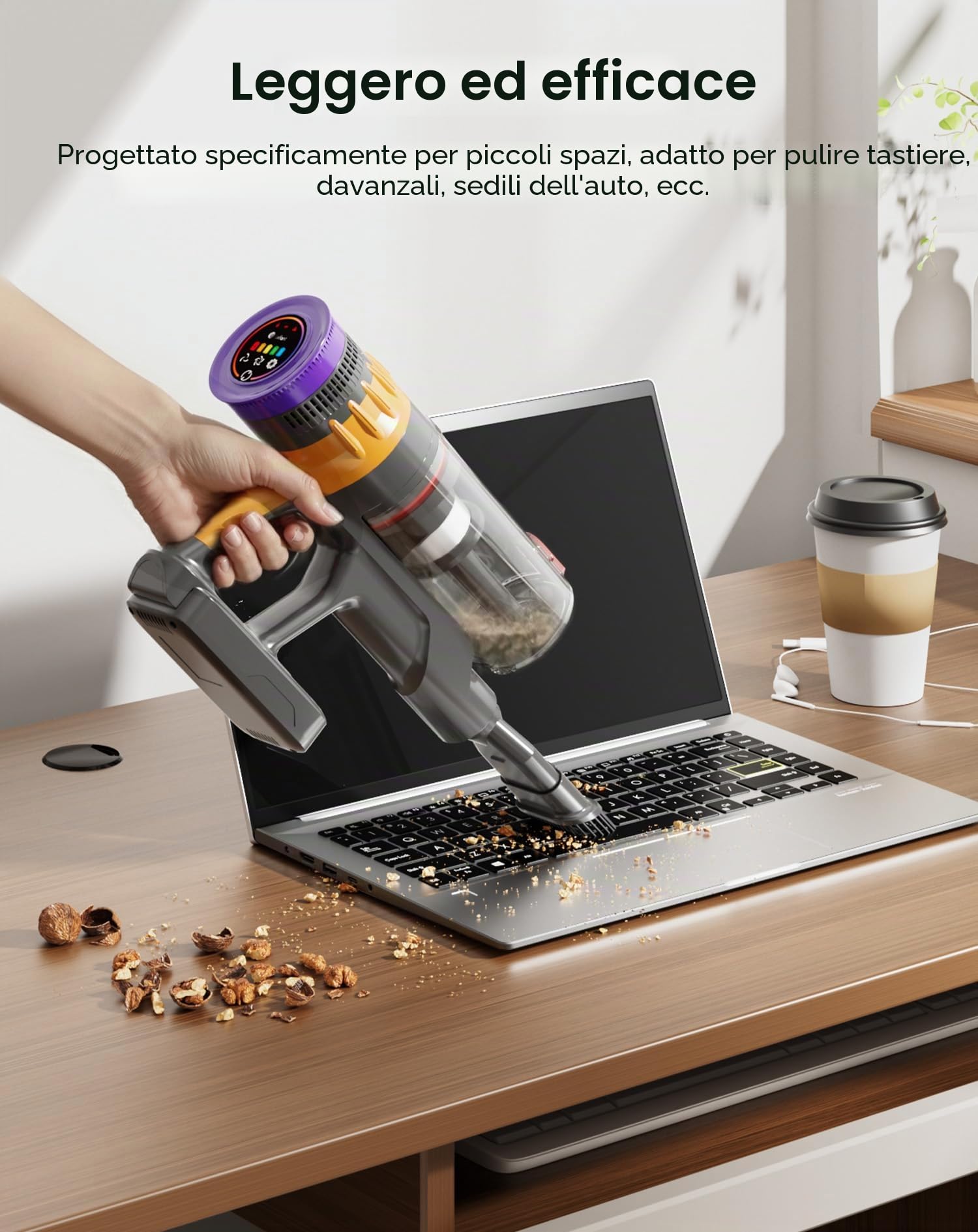 Lefant V1 Aspirapolvere Senza Fili,40000Pa Scopa Elettrica Senza Fili Potente, Touch Intelligente LED, Filtro a 5 Stadi, Autonomia 42 Min, Design Autoportante, per Pavimenti/Tappeti/Peli Animali