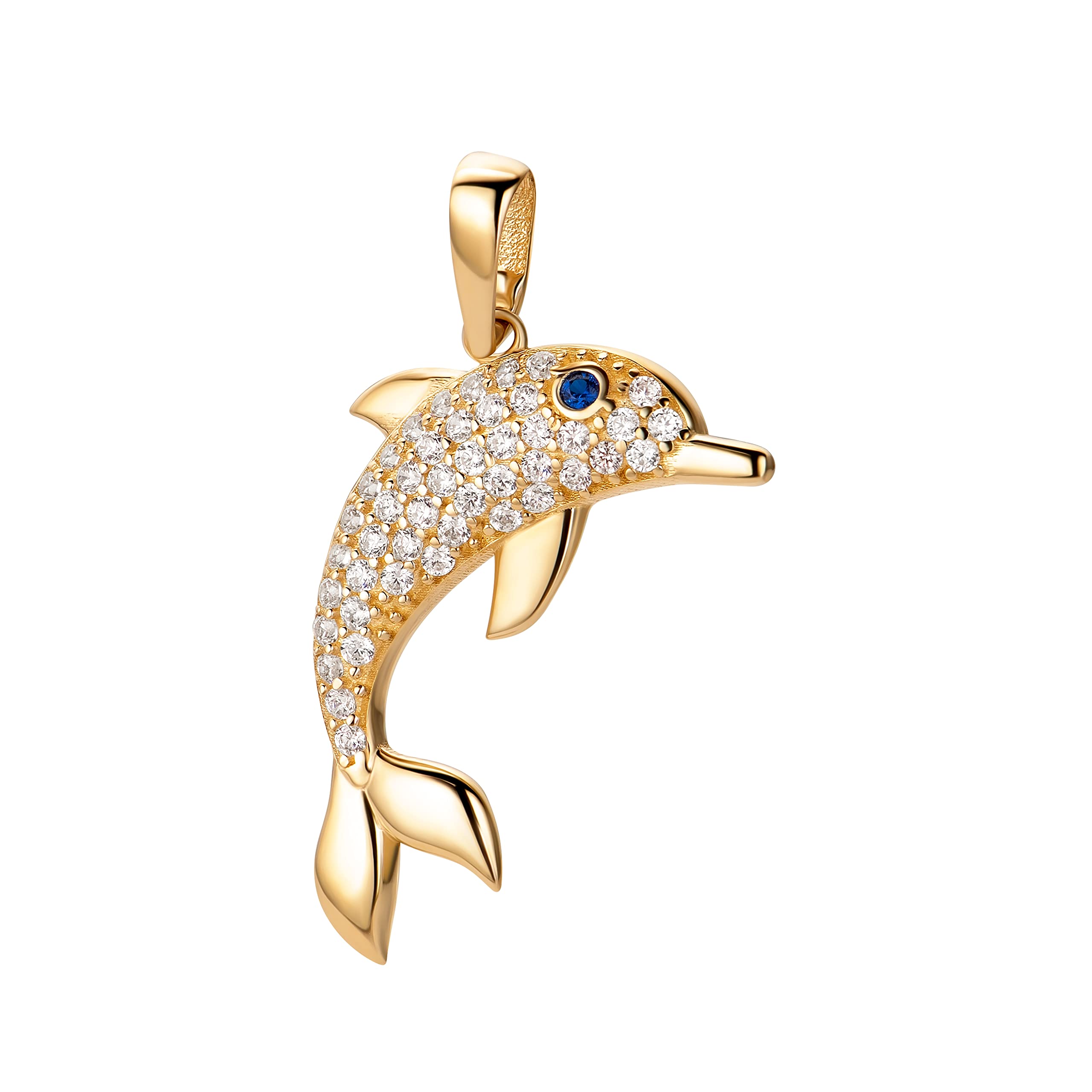Delphin Schwimmen Anhänger 14 Karat 585 Gelbgold mit Zirkonia Steinen