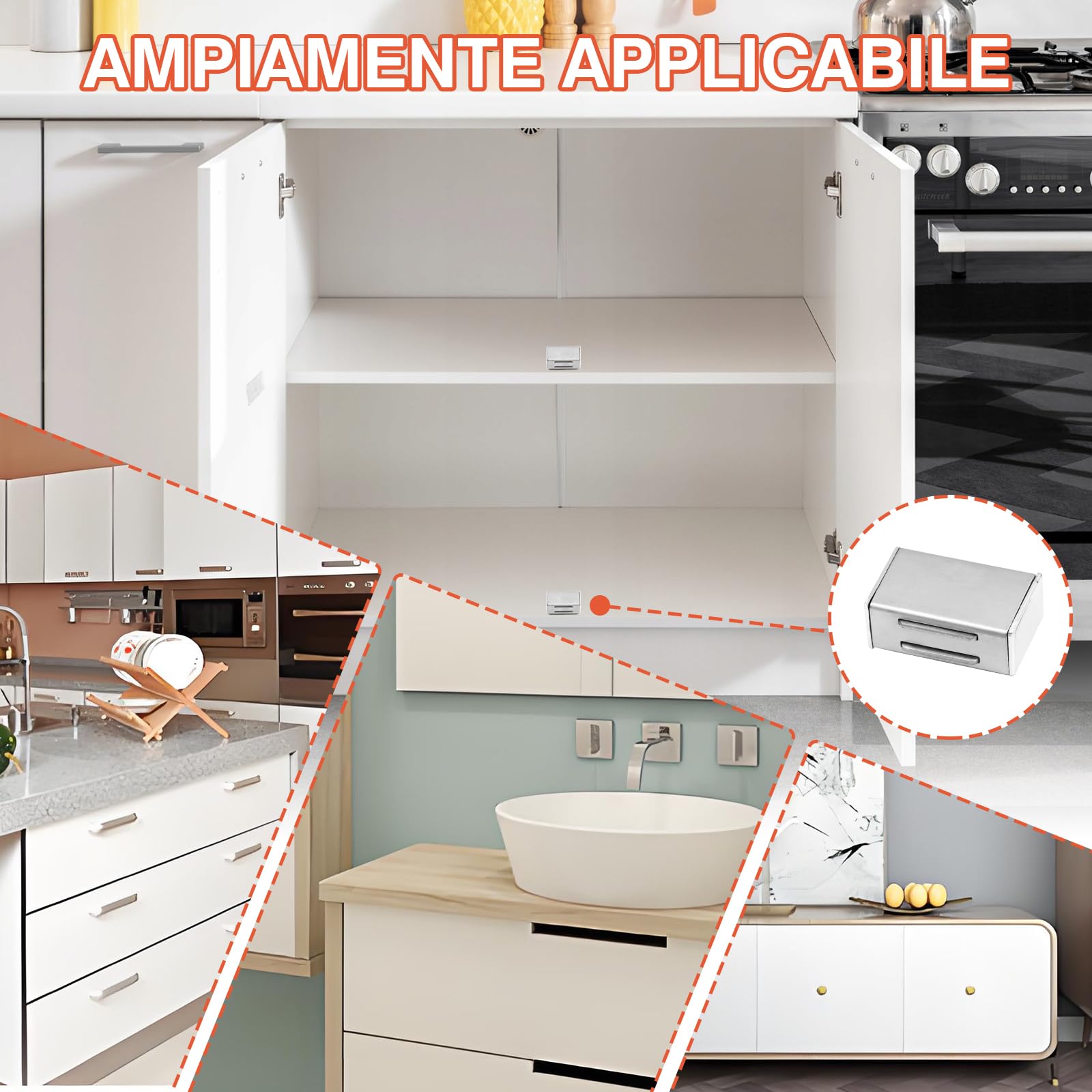 VEGCOO 6 Pezzi Calamite per Mobili Chiusura, Chiusura Magnetica Porta Inox Forte, Serratura Magnetica Potenti Adesivo per Porta, Cassetti, Cucina e Bagno (30 mm)