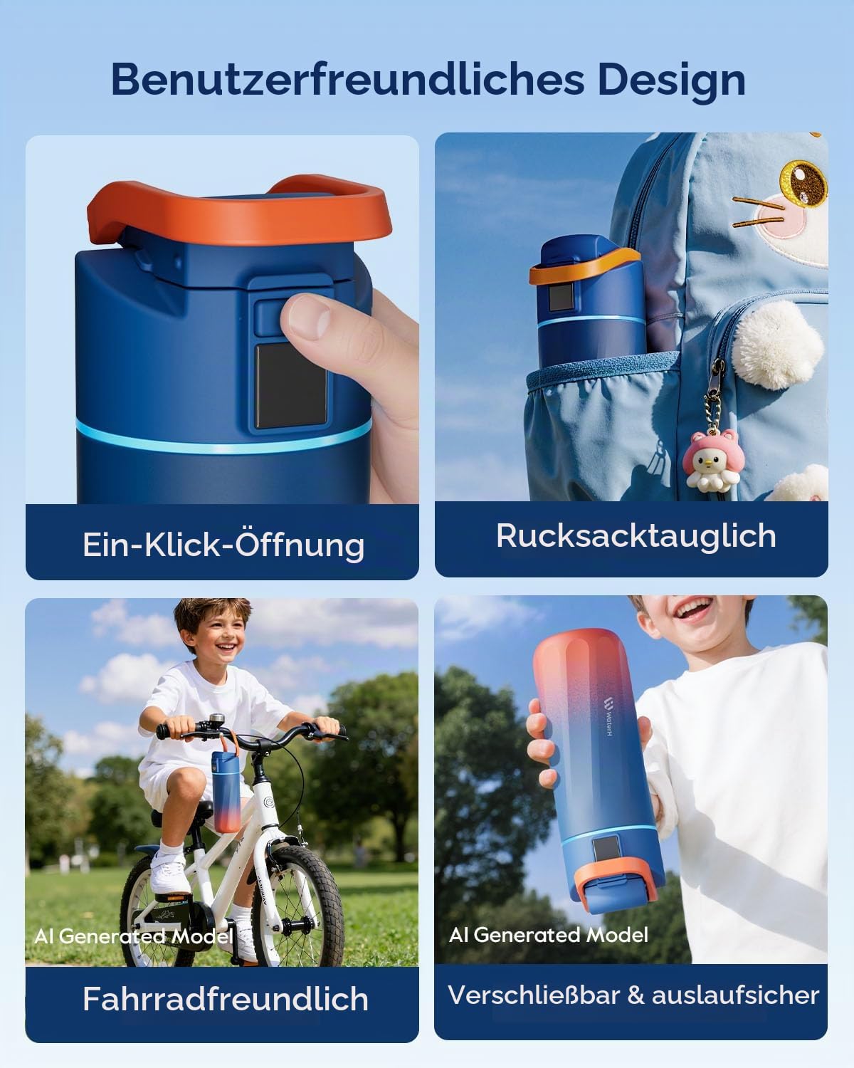 BOOST Intelligente Wasserflasche mit Erinnerungsfunktion & Tracker, 470 ml Trinkflasche für Kinder (Schule), DIY Kühlschrankmagnete, BPA-frei, vakuumisolierter Edelstahl, ideal für Reisen & Camping