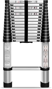 Folding Aluminum Telescoping Extension Ladder - One Button Retraction Extension Ladders for Home Roof, Indoor Outdoor Compact Telescopic Ladder Lightweight Aluminum Ladder