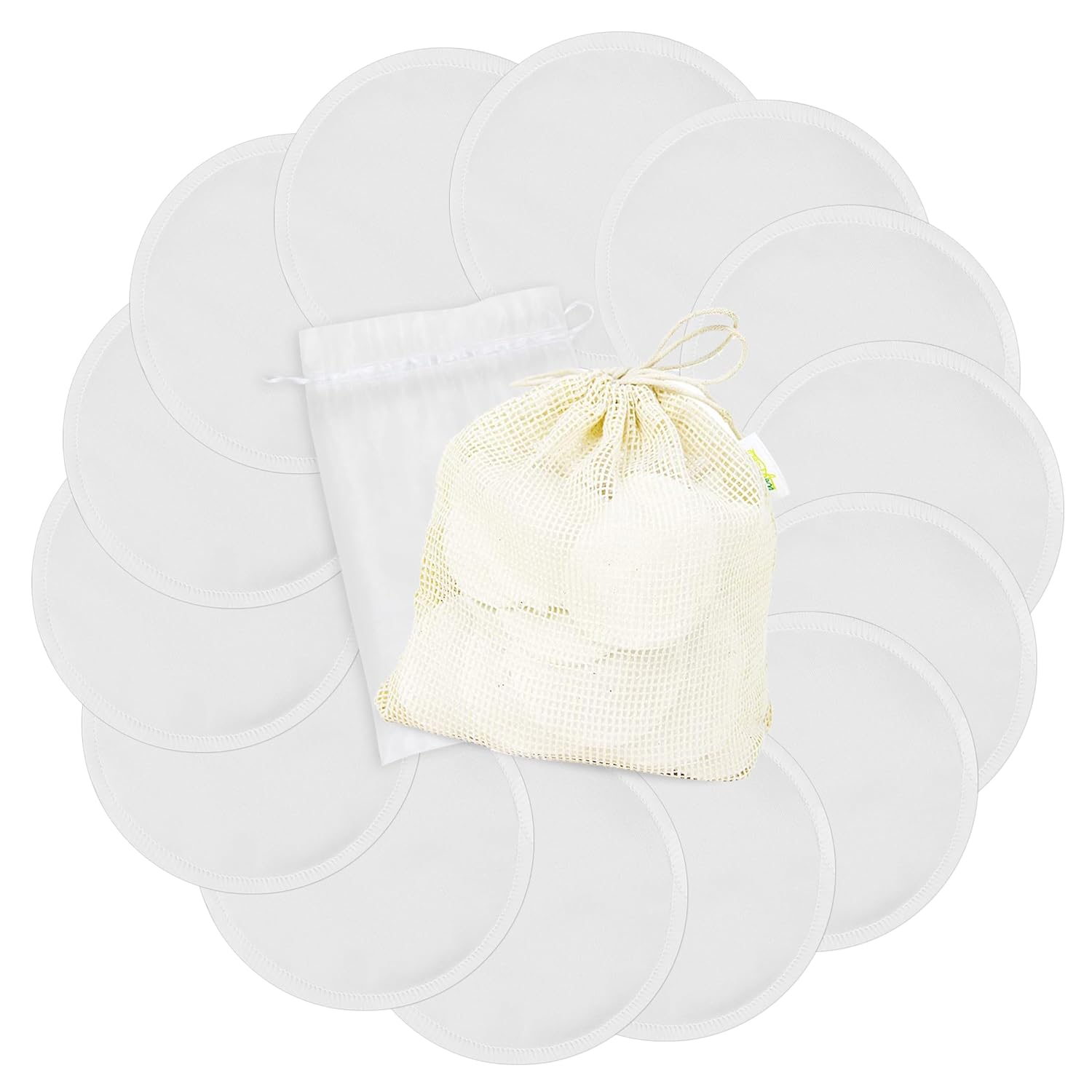 wegreeco Nursing Breast Pads (14 Pack) + Laundry Bag & Travel Storage Bag, 4.7 inch Option – Washable & Reusable Breastfeeding Nursing Pads (White, Plain Shape)