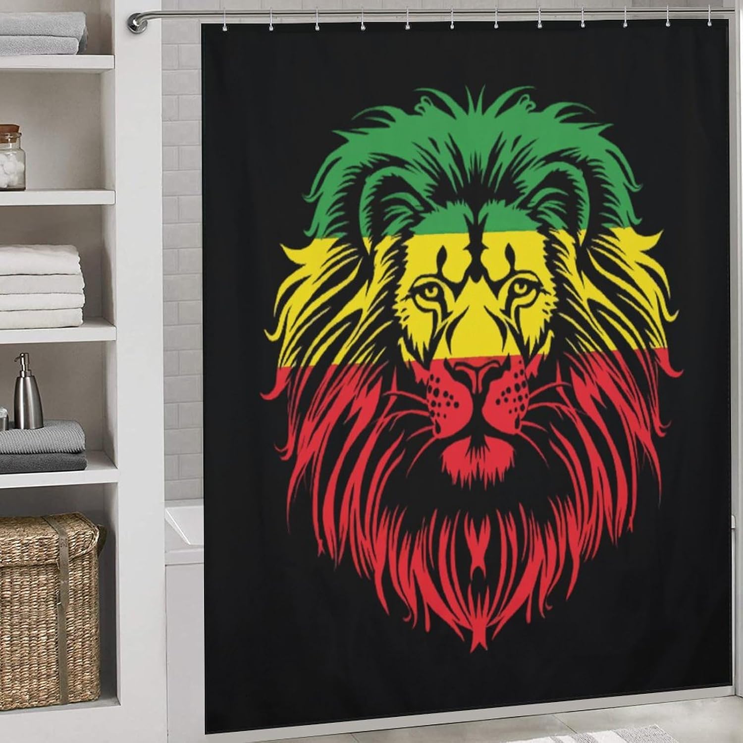 Lion of Judah Reggae Funny Shower Curtains Washable Bath Curtain Liner with Hooks for Bathroom Bath Tubs 72x72Inch (183x183cm)