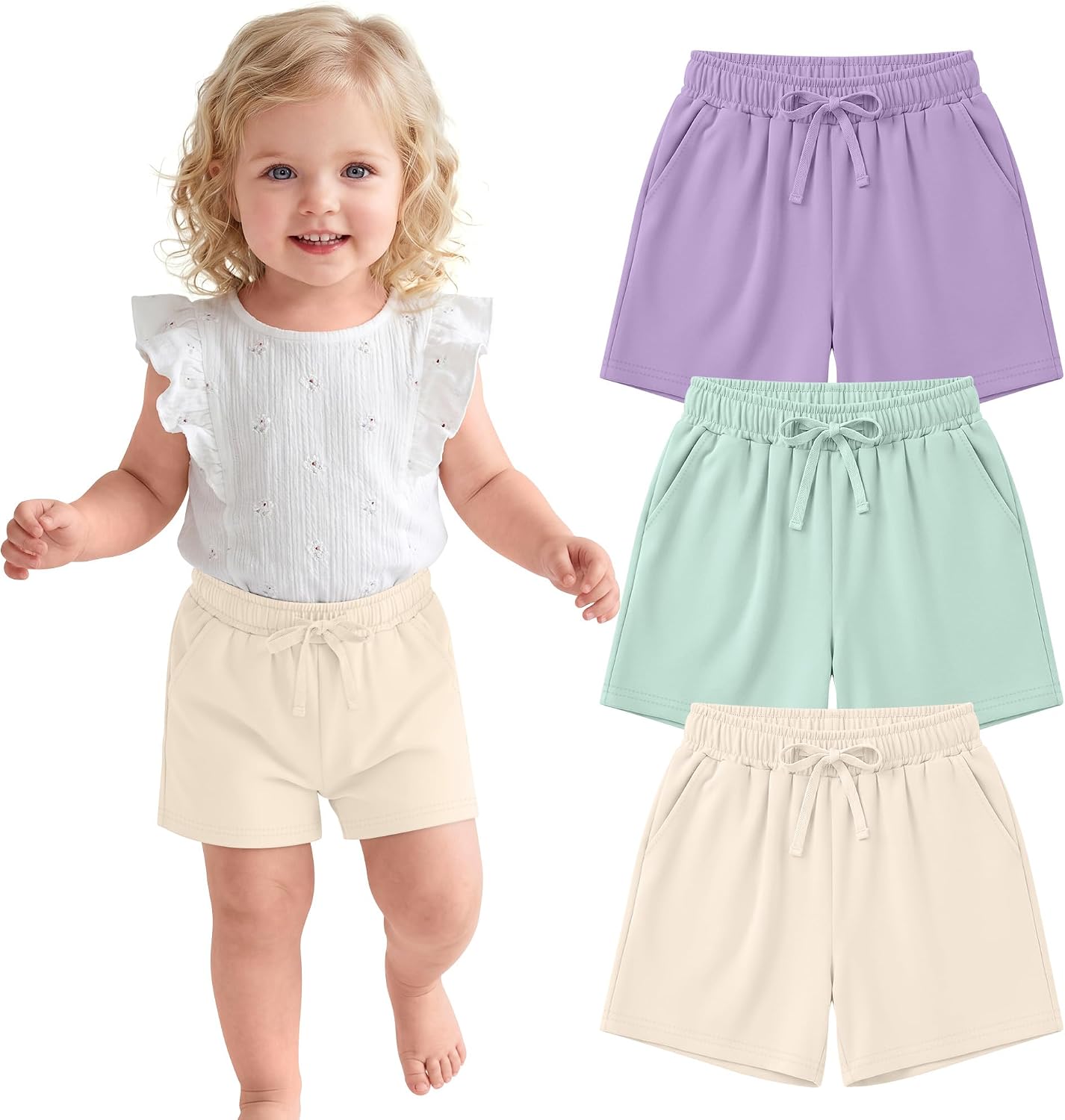 3 Pack Toddler Girls' Drawstring Shorts Athletic Wide Leg Short Pants with Pockets Baby Kids Summer Clothes 18M-5T