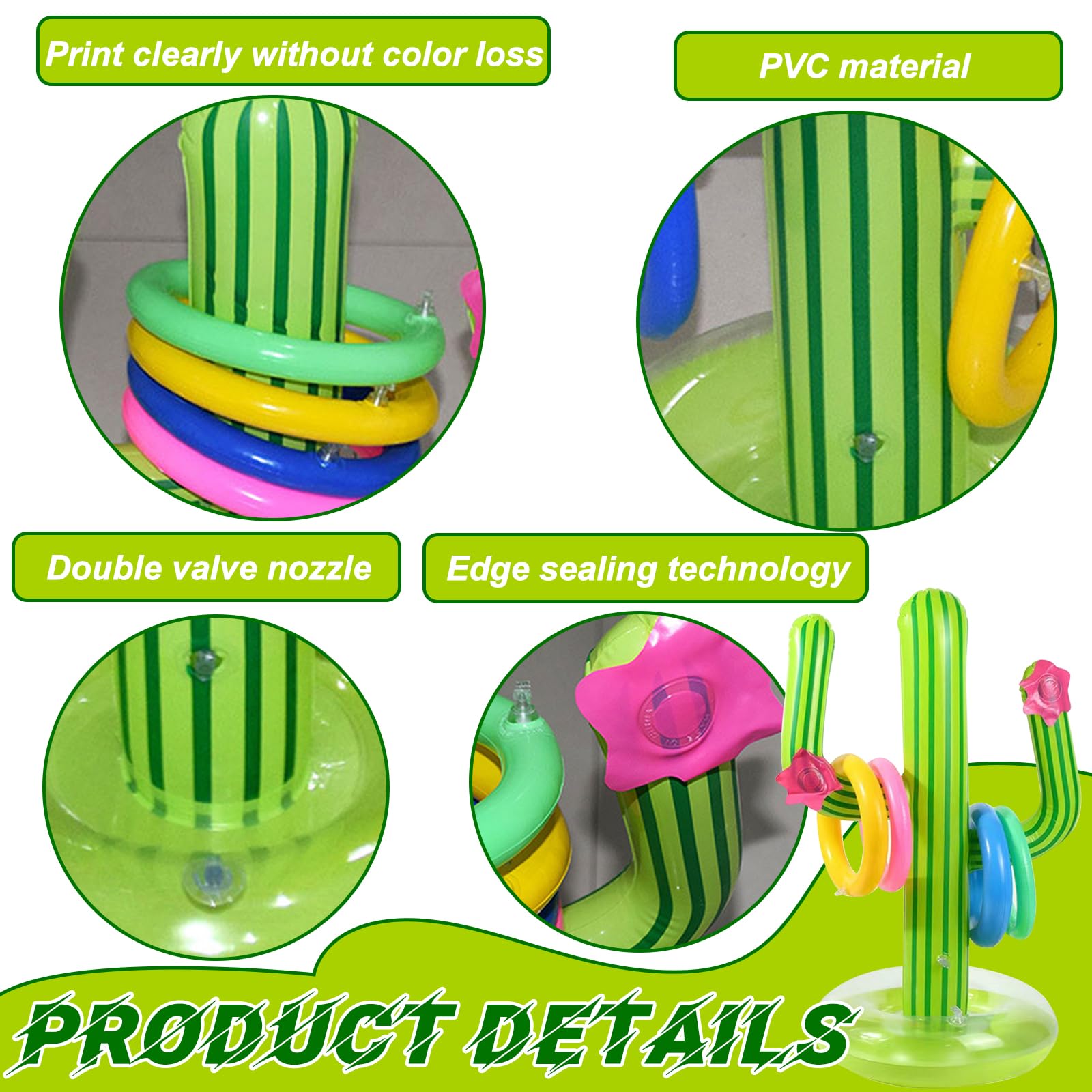 1 Jouet Gonflable pour Cactus, Cactus Gonflable Jeu de Lancer D'anneau, Jeu de Lancer d'Anneaux, 8 Pinces, Jeux Piscine Exterieur Hawaii Party