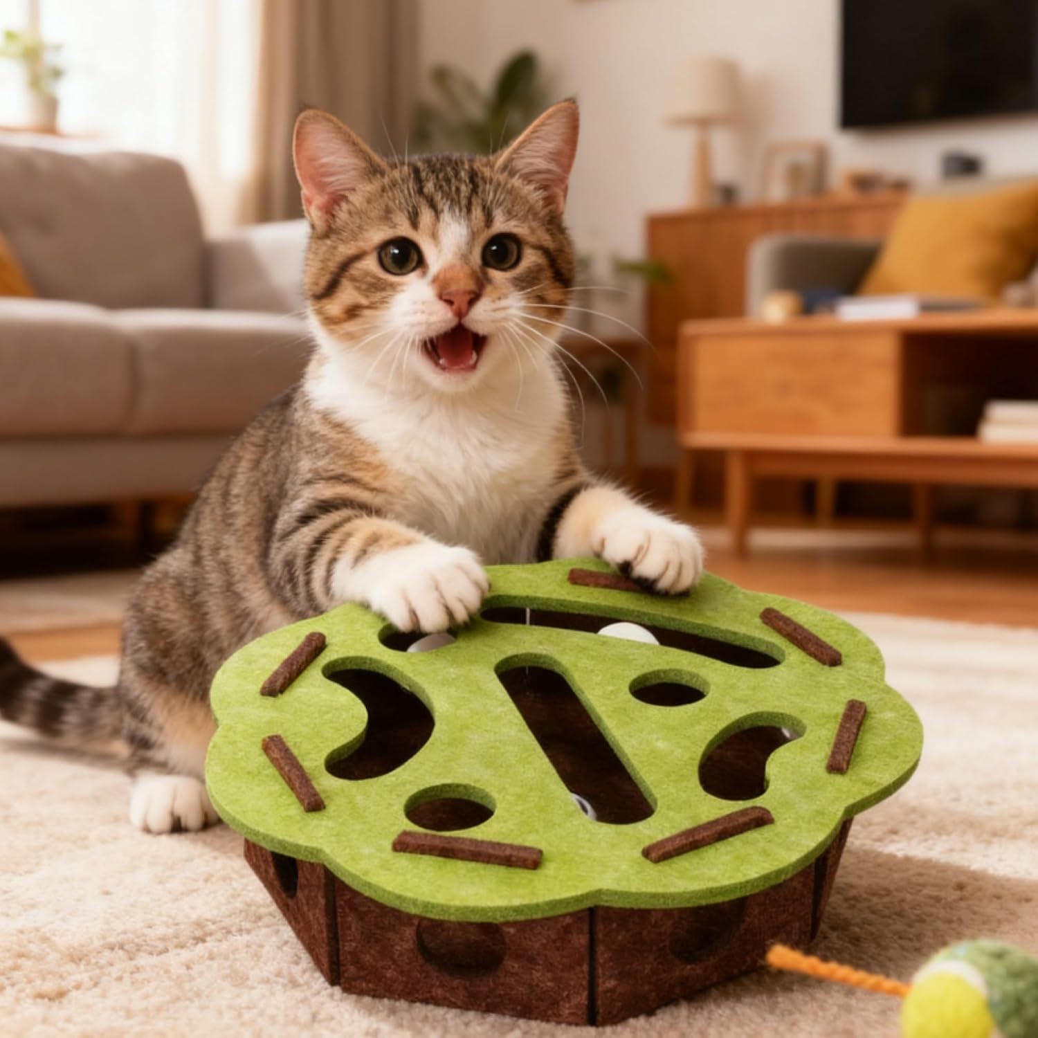Cat Scratch Puzzle Enrichment Box, Cat Nail File Enrichment Box, Interactive Cats Toy Puzzle Toys for Indoor Cats Scratching and Hunting Mental Felt Maze Boxes, Pet Games Self Play Fun Exercise