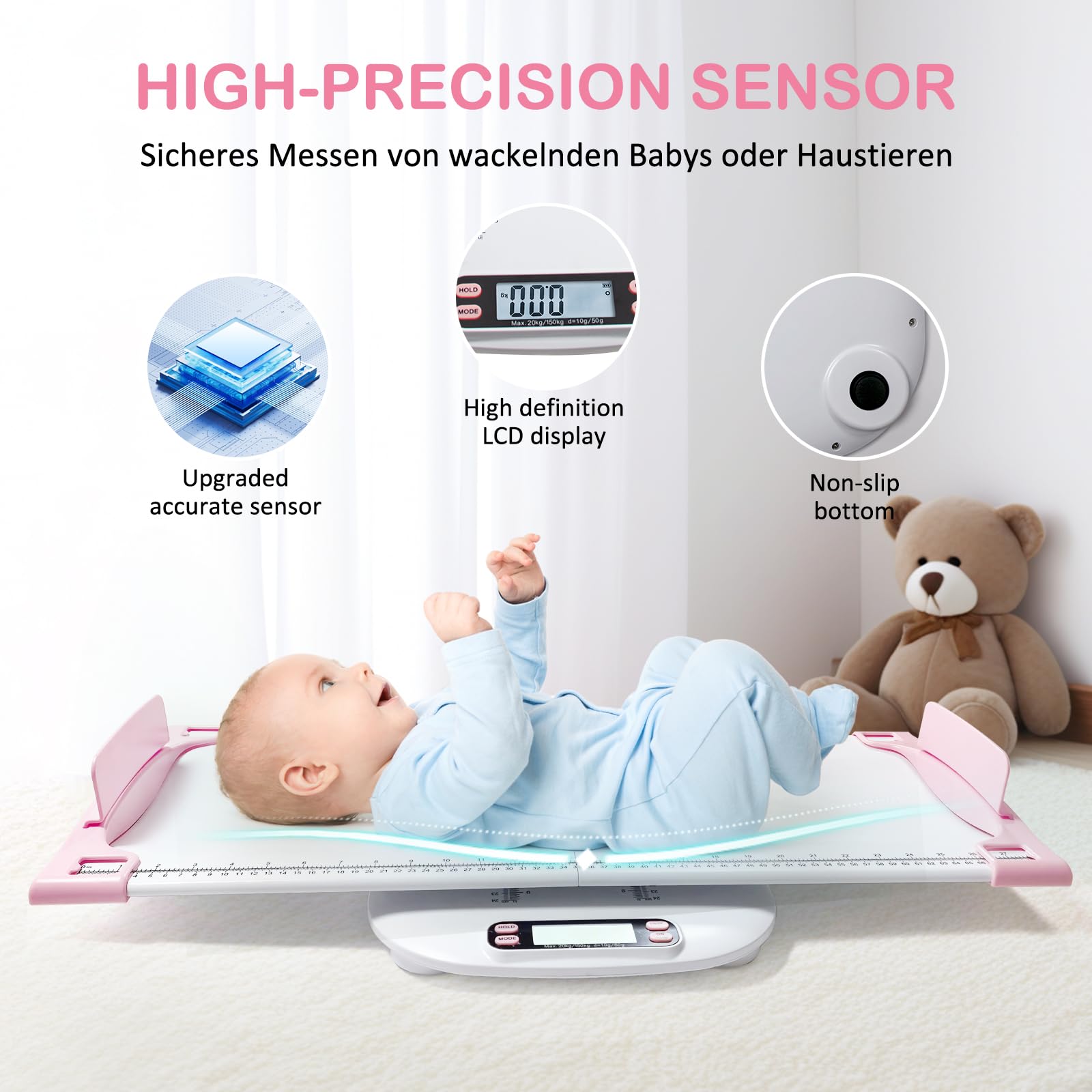 Balance numérique portable pour animal domestique, chien, chat, balance numérique de haute précision, balance électronique pour bébé avec marquage de hauteur, plusieurs modes de pesée, avec