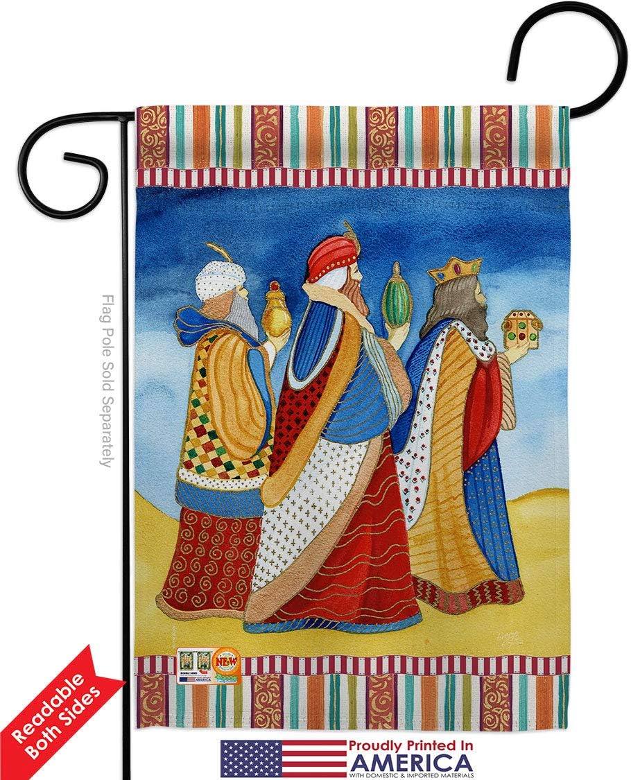 Three Wise Men Garden Flag Set Wall Holder Wintertime Kings Star Baby JesusSeason Christian Small Decorative Gift Yard House Banner Double-Sided Made In USA 13 X 18.5