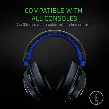 سماعة ألعاب Razer Kraken: إطار ألومنيوم خفيف الوزن - ميكروفون عازل قابل للسحب - للكمبيوتر الشخصي ، PS4 ، PS5 ، Switch ، Xbox One ، Xbox Series X & S, موبايل - 3.5 مم مقبس سماعة - أسود / أزرق