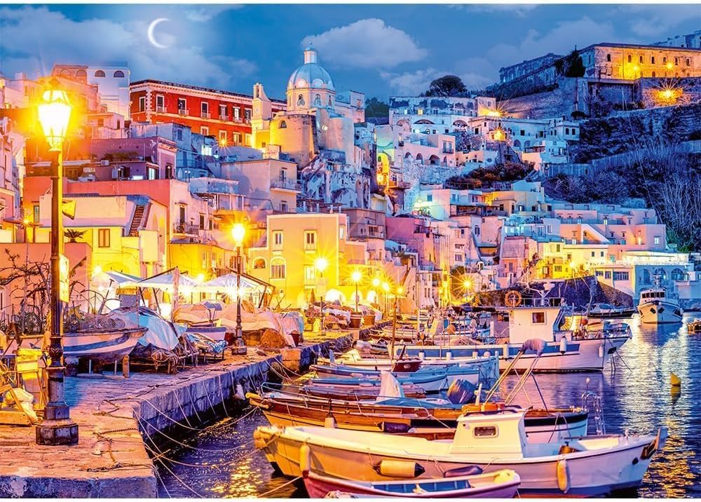 Trefl Procida Island by Night, Italy 1000 Piece Jigsaw Puzzle Red 27"x19" Print, DIY Puzzle, Creative Fun, Classic Jigsaw for Adults and Children from 14 Years Old