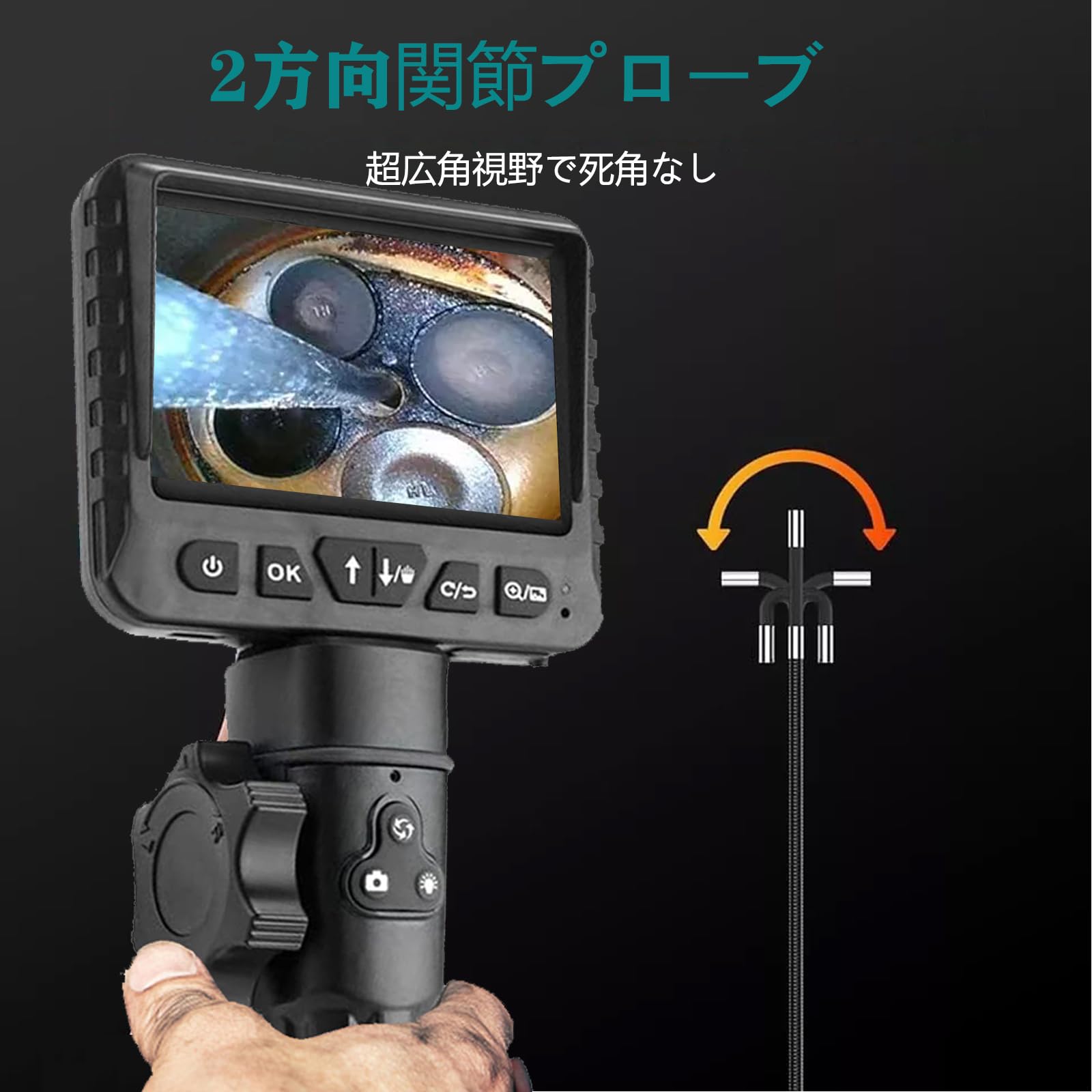 モニター付きファイバースコープ Amazon | Wolfox 電動回転 ファイバースコープ 先端可動式