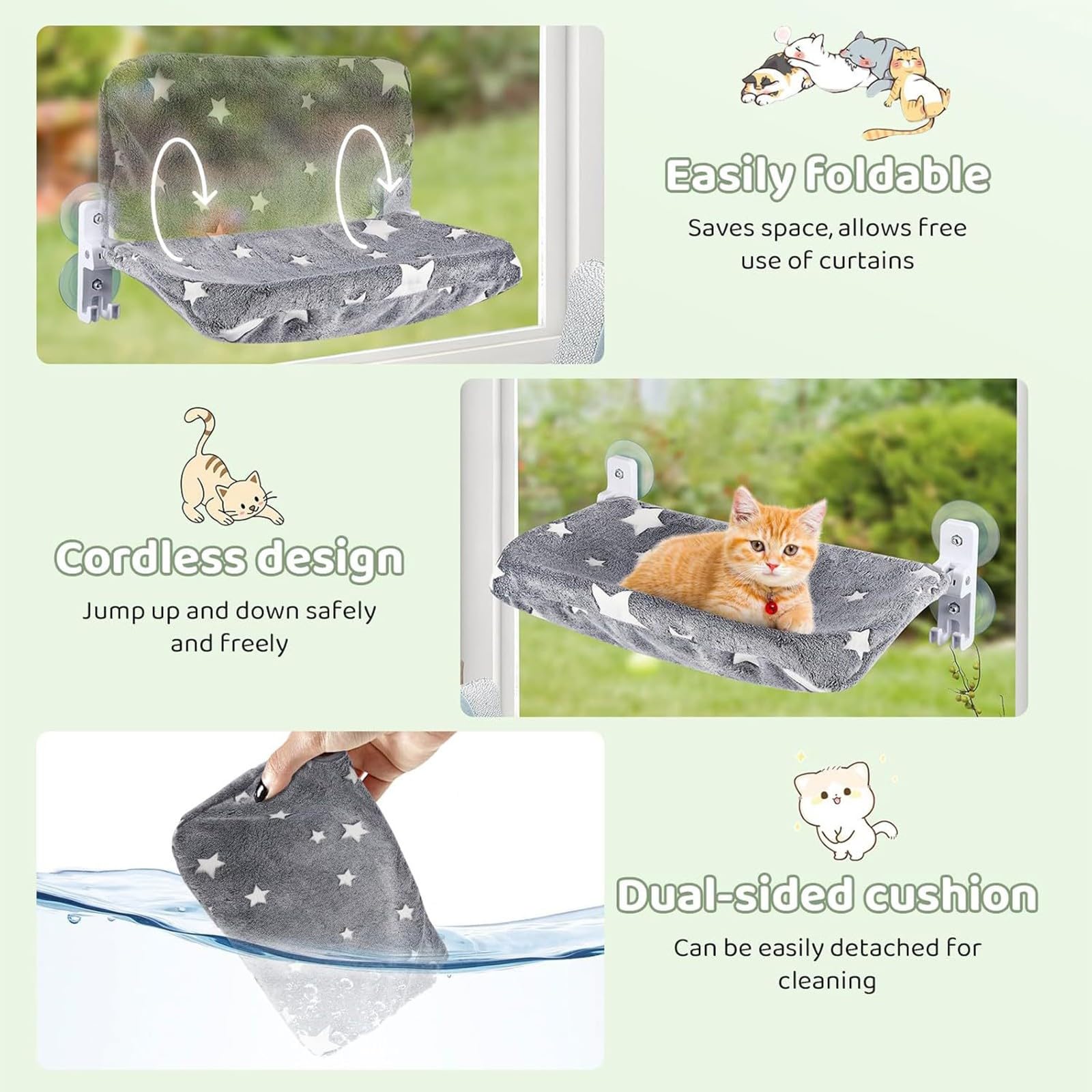 Poggiapiedi per gatti lavabile in lavatrice, con tecnologia di aspirazione antiscivolo e telaio pieghevole salvaspazio, artigli morbidi, posatoi amichevoli per gatti