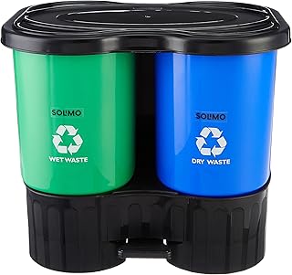 Amazon Brand - Solimo Plastic Oval Step-On Pedal 2-In-1 Dual Dustbin With Lid-15.4 Liters|Green&Blue