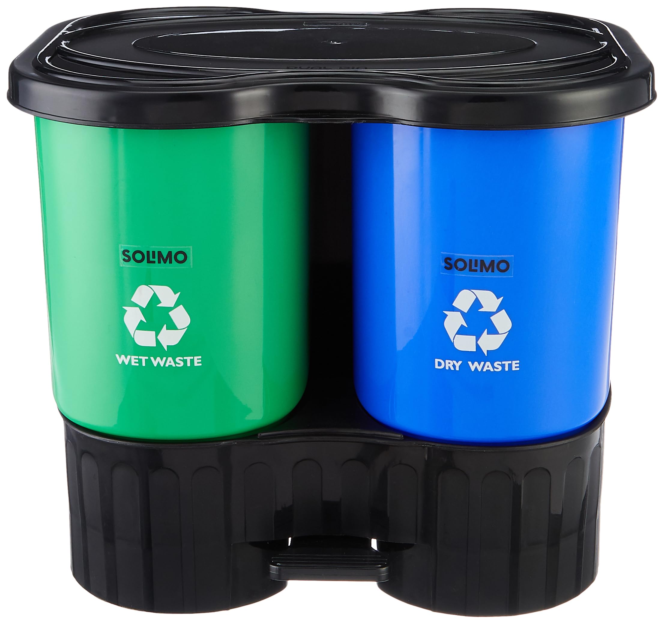 Amazon Brand - Solimo Plastic Oval Step-On Pedal 2-In-1 Dual Dustbin With Lid-15.4 Liters|Green&Blue