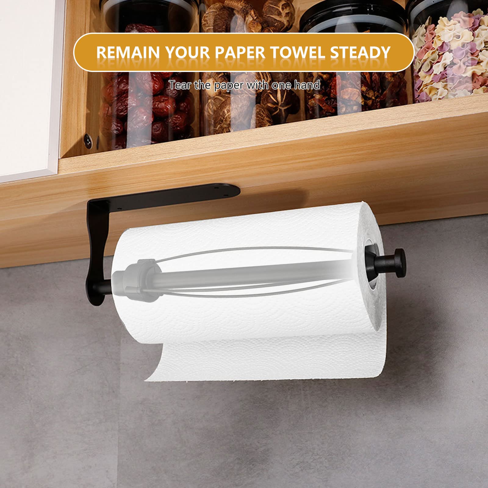 Portarotolo Da Cucina Senza Fori - Supporto Per Carta Da Cucina O Igienica, Nero - Foto 8