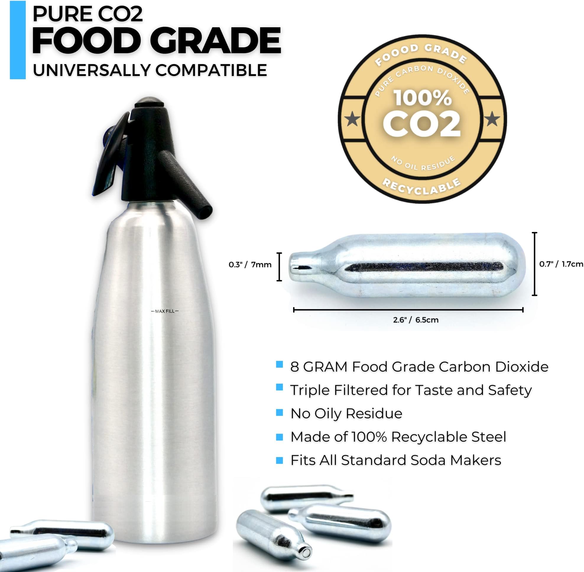 Impeccable Culinary Objects (ICO) Co2 Soda Chargers for Soda Siphons, 8g, Silver