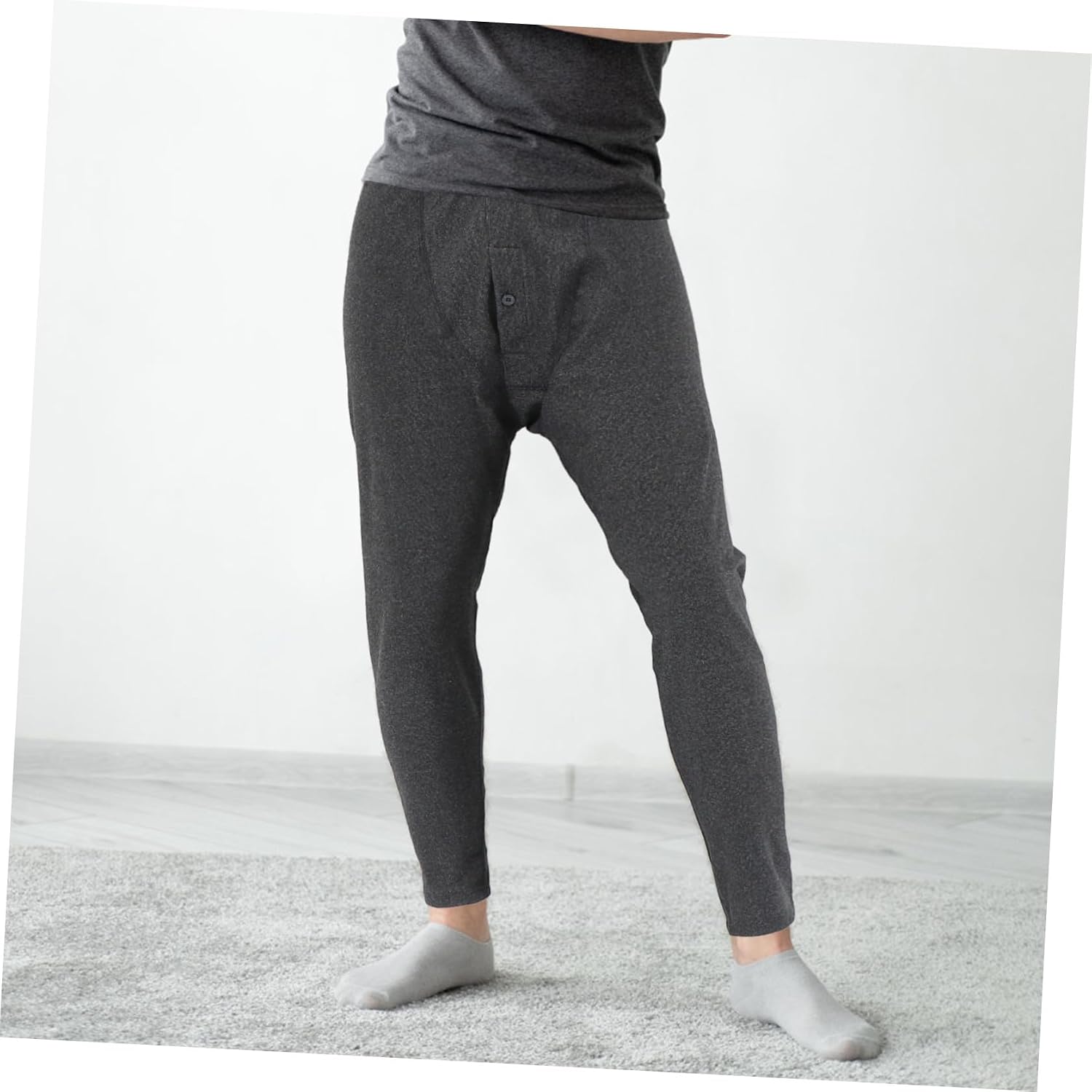 Men’s Thermal Warm Keeping Pants Fleece-Lined Traceless Long Underwear Autumn Winter Base Layer Leggings Black XL for Cold Weather