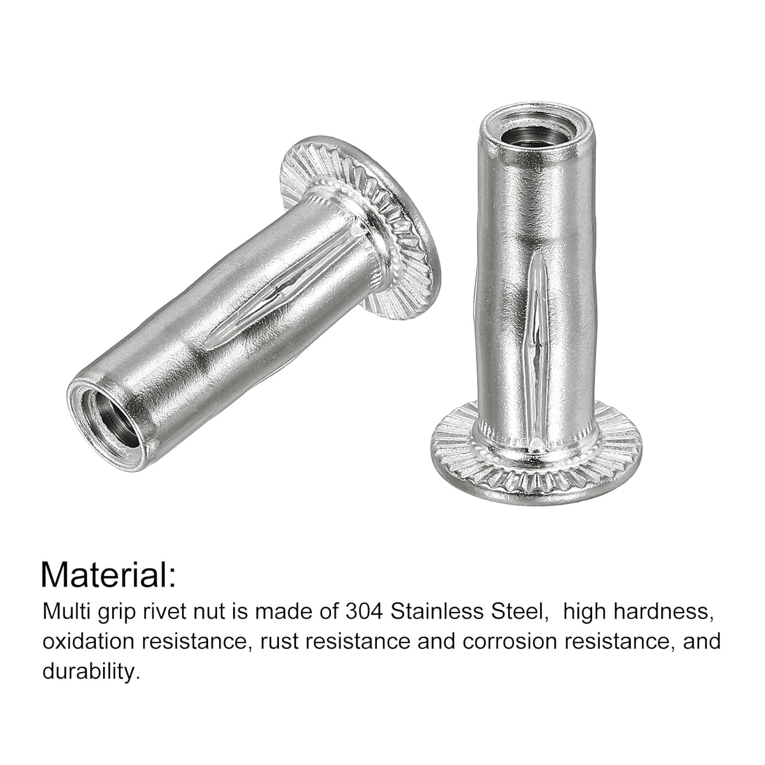 Generic 1/4-20 Multi-Grip Rivet Nuts, 10pcs Pre-Bulbed Shank Flat Head Threaded Insert Nut 304 Stainless Steel Plus Nuts for Construction Industrial