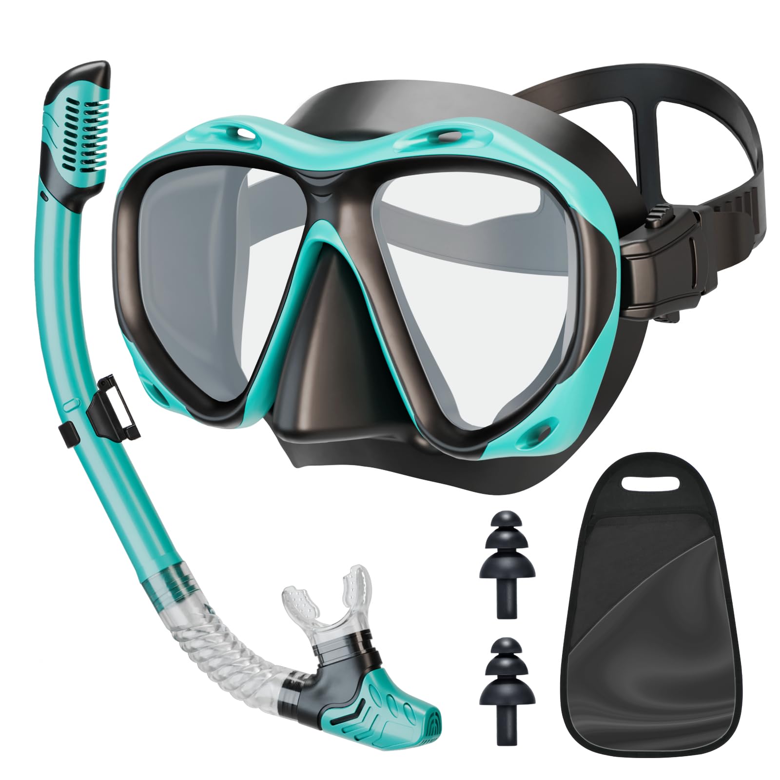 TOMSHOO Set de Snorkel Adultos, Snorkel Set con Gafas de Buceo y Snorkel Seco, Tapones para los Oídos, Bolsa de Almacenamiento, Antivaho y Fugas para Snorkel, Natación, Buceo
