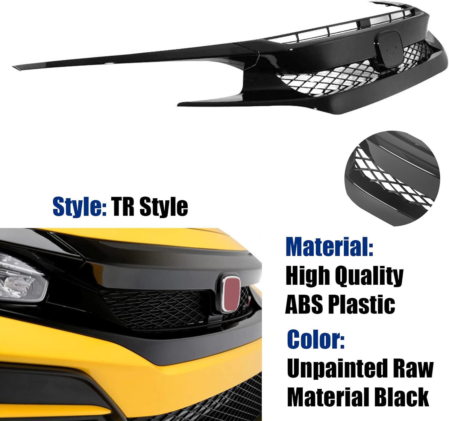 Bewild Front Bumper Grille Type R Style Hood Grill Guards Fit For 2016-2018 Honda Civic All Models & 2019-2021 Honda Civic Hatchback And SI Models Only