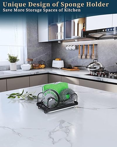 Miniatura 2 de Consumest Soporte de esponja para fregadero de cocina - Organizador de fregadero móvil para encimera, Soporte de esponja de acero inoxidable 304 con