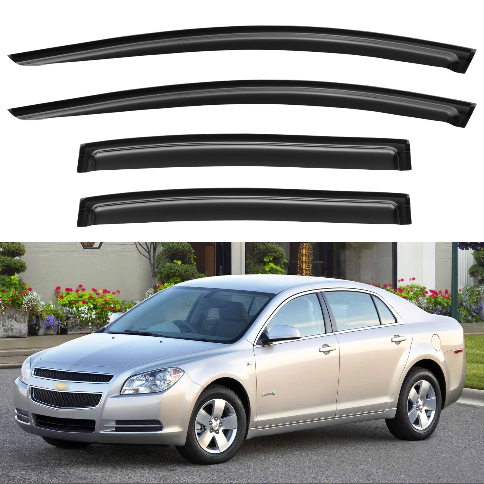Window Visors Rain Guards Shield for 2008 2009 2010 2011 2012 Chevy Malibu, Out-Channel Window Vent Wind Deflectors Visors Shades for 08-12 Malibu