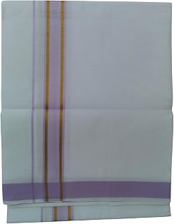 SRI RAAJAM TEXTILES Traditional Mens Pure Cotton Kerala Dhoti, Pure White Colour with Gold Jari Border Design, 2.00 Metres... Price In India