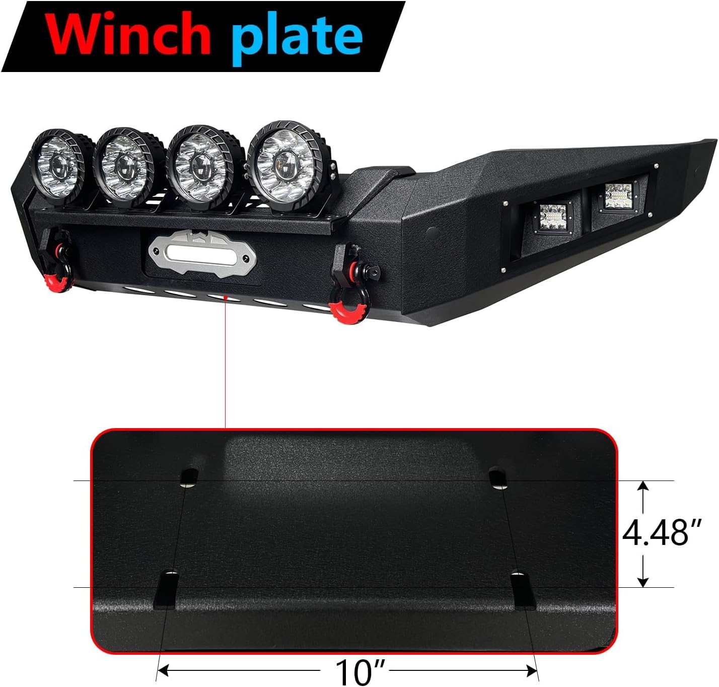 Front Bumper Compatible with Toyota Tundra 2007-2013 w/8 Aluminum Lights & D-Ring & Winch Plate,〔Black Textured Steel〕
