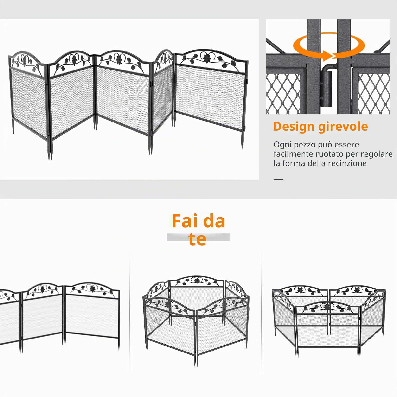 UNHO XXL Recinzione Giardino esterno Metallo: Recinzione per Aiuole orto Alto 80 cm Recinzione Decorative in Ferro Recinzione modulare bordura Set 5 Pannelli Nero Fitta Rete