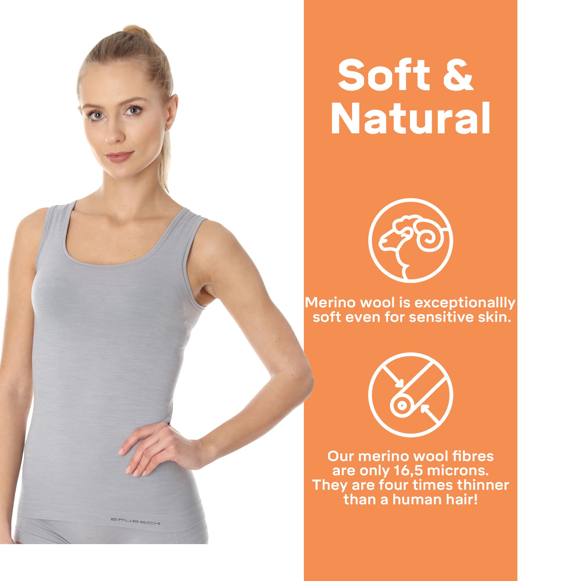 BRUBECK Damski tank top | bez rękawów | oddychający | sportowy | podkoszulek funkcyjny | górna część | 41% wełna z merynosów | TA10170