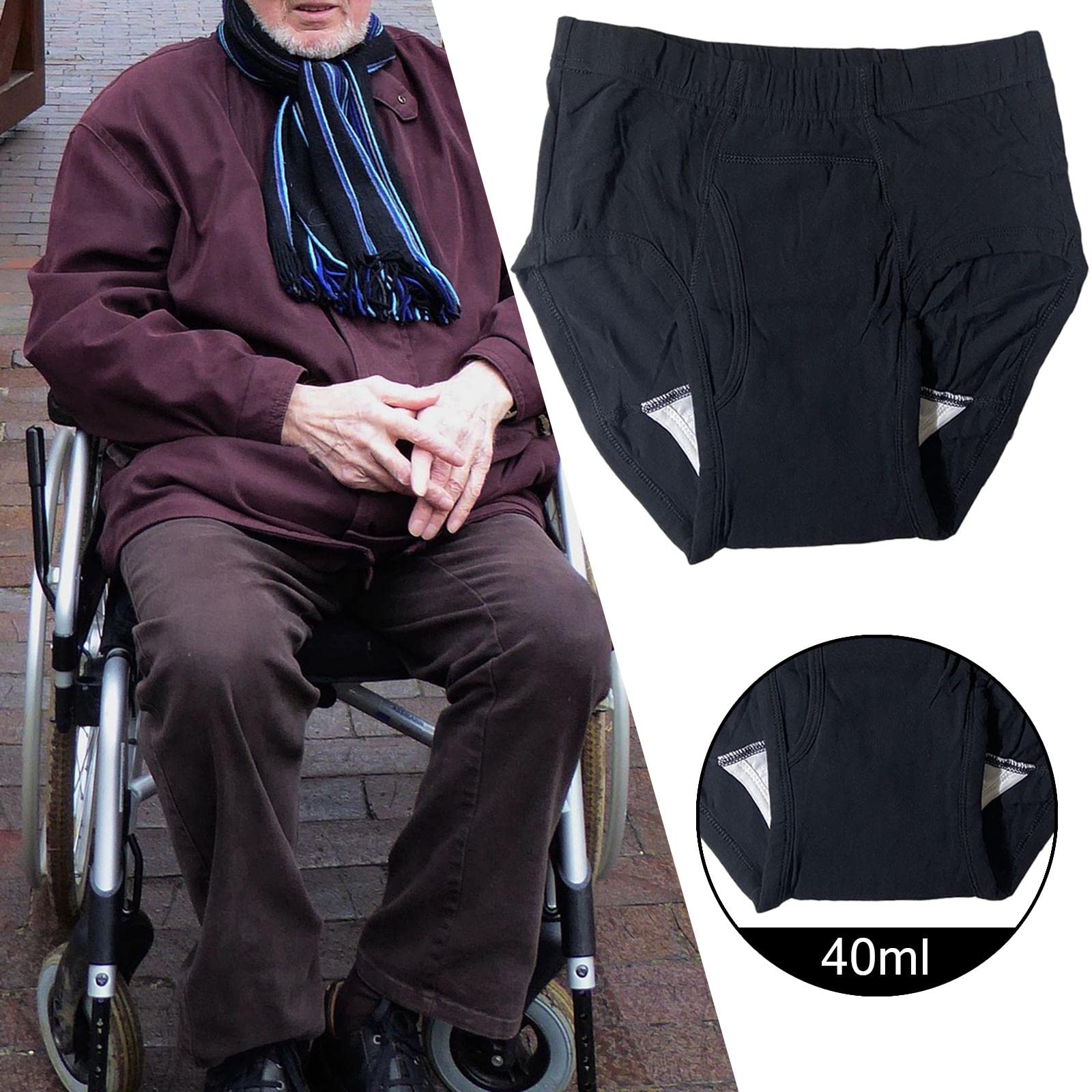 2 zestaw męskich pieluch na nietrzymanie moczu szczelne nadające się do prania wygodne na nietrzymanie moczu czarne 2XL, 2XL 40 ml