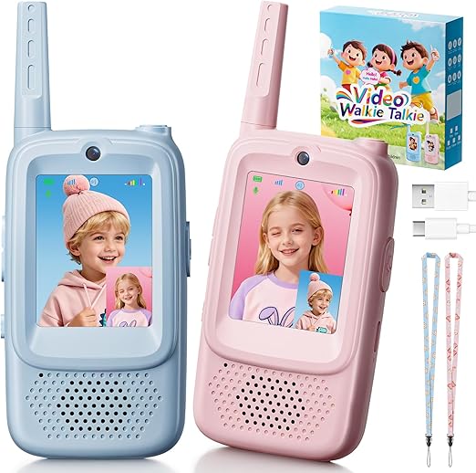 Video Walkie Talkies for Kids, 2 Pack Rechargeable Kids Walkies Talkies with Video Call & Voice Changer, Boys Girls Toys Ages for 3-12, Family Games, Indoor Outdoor Play and Camping(Blue & Pink)