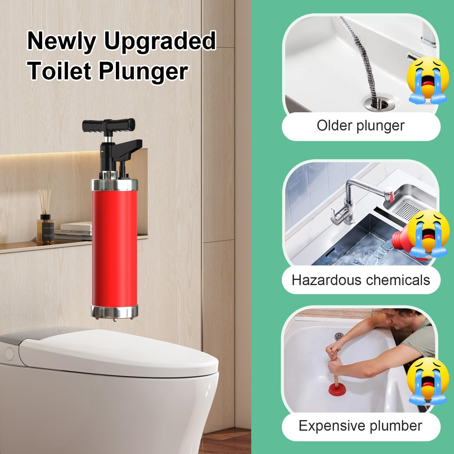 Desatascador WC Desatascador a Presion, Desatascador Tuberias a Presion con Barómetro, Bomba de Aire para Desatascos con 4 Ventosas, para Baño Cocina Inodoro Desagüe de Suelo
