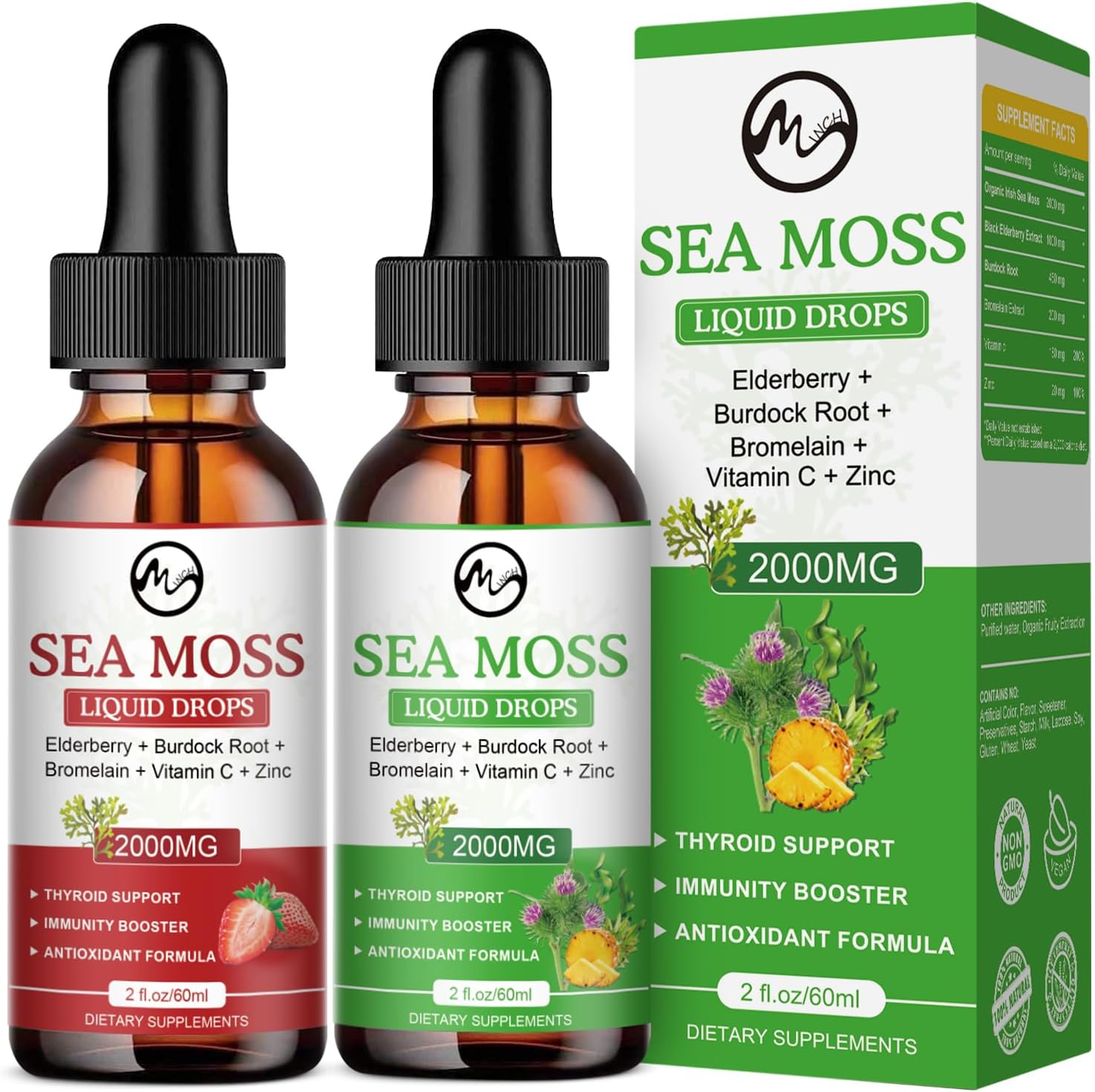 2 Pack Sea Moss Supplement – Irish Sea Moss Liquid Drops – 6X Stronger Seamoss with Elderberry, Burdock Root, Bromelain, Vitamin for Immunity Booster, Support Skin, Joint