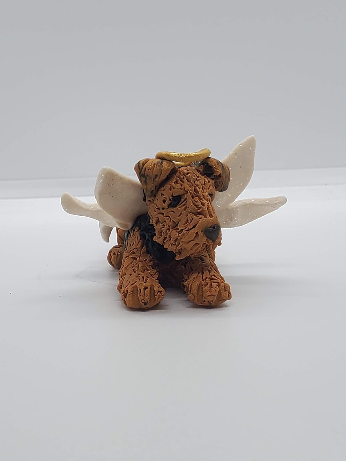 AIREDALE ANGEL CHRISTMAS ORNAMENT Hand Made Polymer Clay PET MEMORIAL OOAK : Handmade Products