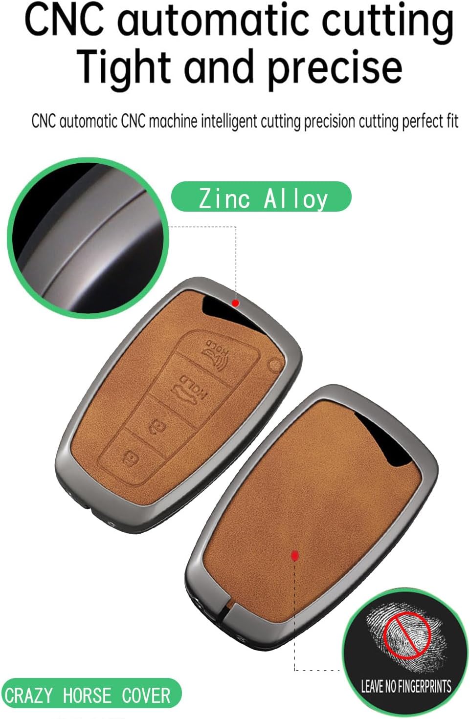 ontto 4-Button Car Key Cover Fit for Hyundai Genesis 2013-2016 Key Remote Metal and Leather Key Fob Shell Case for Santa Fe Equus Azera IX45 2014-2017,Solid Key Protector with Keychain,Black