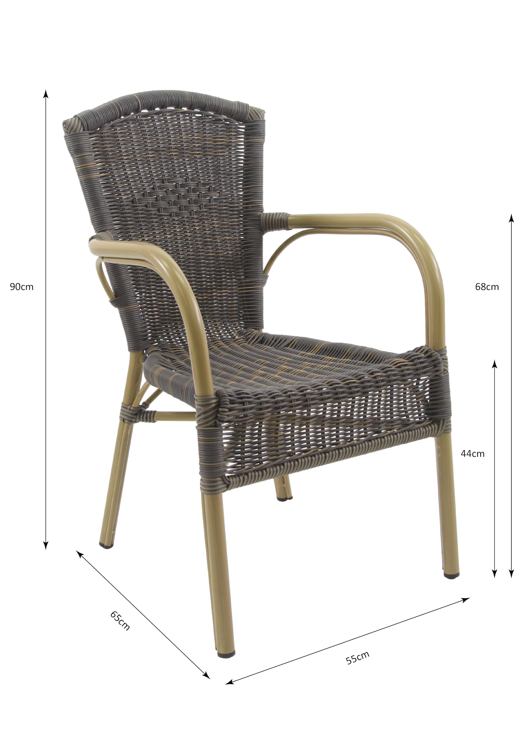 METRO Professional Silla de Jardín con Reposabrazos con Aspecto de Bambú, Acero/Ratán Sintético, Apilable, Sillón para Exterior, Marrón