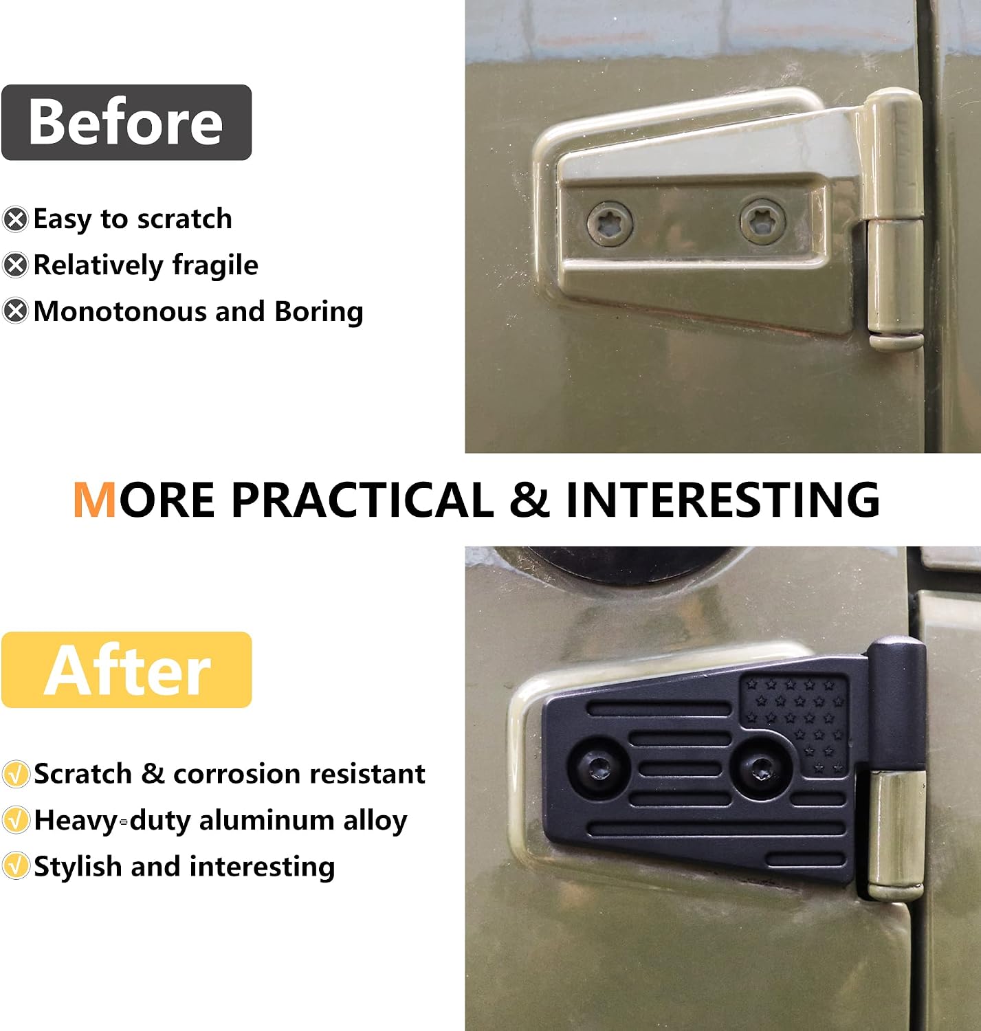 JK Aluminum Door Hinge Kit Compatible with 2017-2018 Jeep Wrangler JK JKU Unlimited Rubicon Sahara Sports Accessories Original Factory Hinges Sleeve Replacement 8Pcs Black