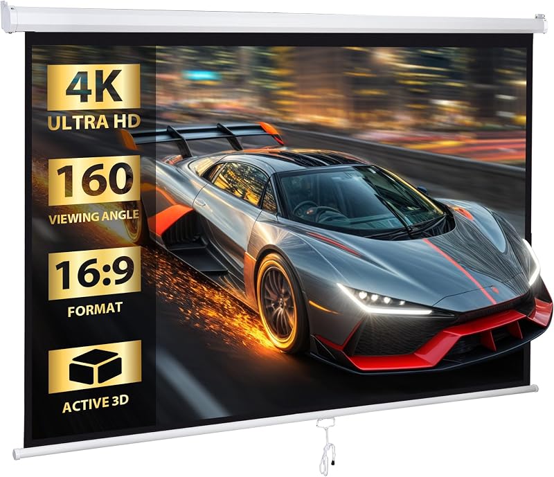 SUPER OFERTA Pantalla de proyección HD 80 '' 16: 9 Proyector portátil antiarrugas plegable Pantalla de película Manual desplegable para presentación de cine en casa Educación Exhibición pública interior al aire libre