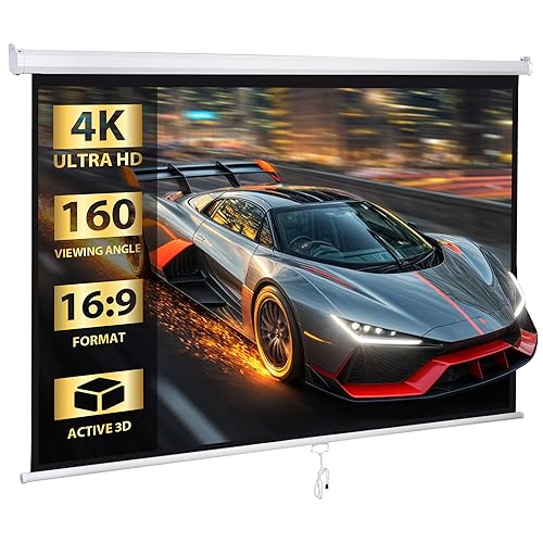 SUPER DEAL 80'' 16:9 HD Projection Screen Foldable Anti-Crease Portable Projector Movie Screen Manual Pull Down for Home Theater Presentation Education Outdoor Indoor Public Display