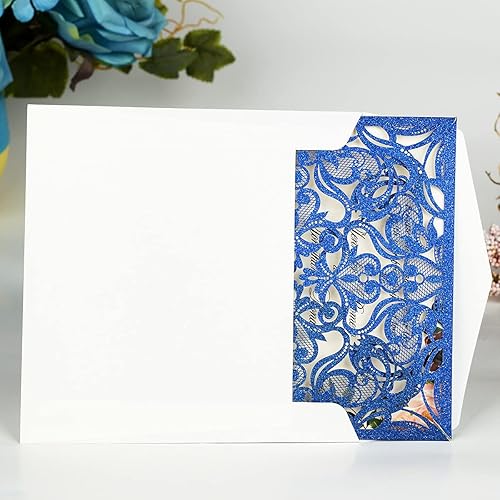 Miniatura 7 de Hosmsua 6.3 x 6.3 pulgadas, 50 tarjetas de invitación de boda personalizadas cortadas con láser con rosa de encaje hueco y sobres para invitación de