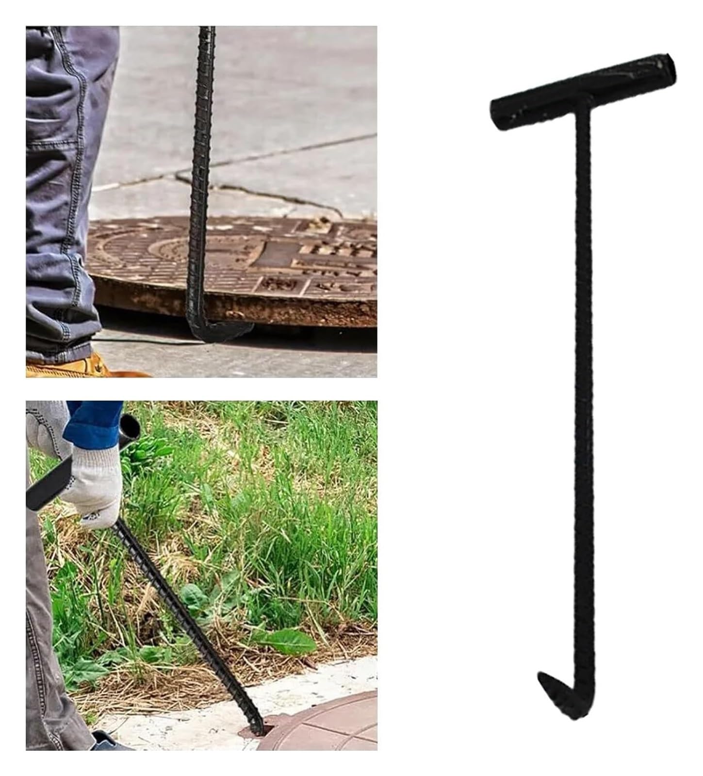 DARZYS Manhole Hook Tool, Manhole Cover Hook, Durable Roll Shutter Doors Pulling Tool Hook, Versatile Storm Drain Lid Lifting Keys(84x15cm (33 1/8