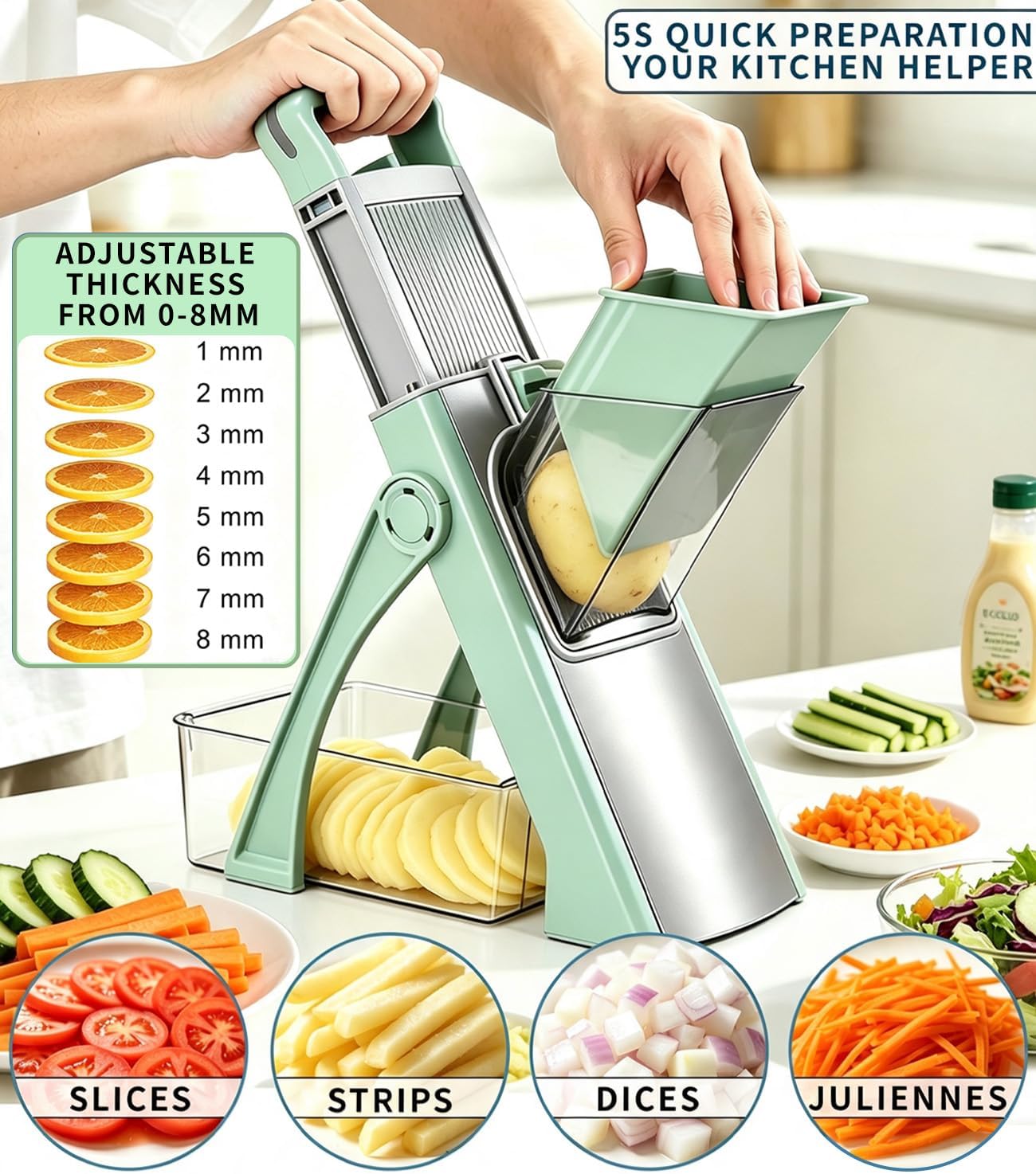 Safe Mandoline Slicer for Kitchen, Multi-Function Vegetable Chopper