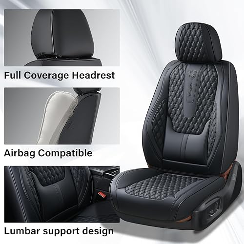 Miniatura 3 de Coverado - Juego completo de fundas de asiento para automóvil, color negro, soporte lumbar, de piel de napa, impermeables, protectores con ajuste